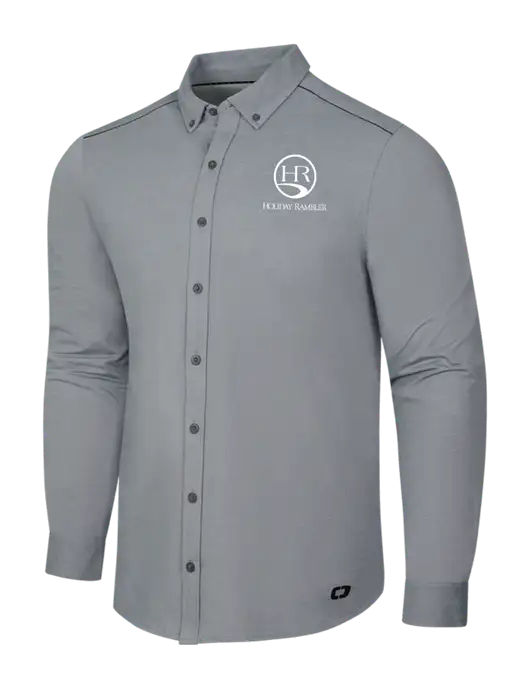 OGIO Medium Grey Heather Modern Code Stretch Button-Up Shirt w/Holiday Rambler Logo