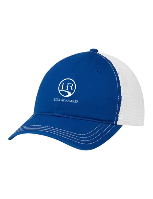 Richardson 111 Garment Washed Trucker Cap Royal w/White Mesh w/Holiday Rambler Logo