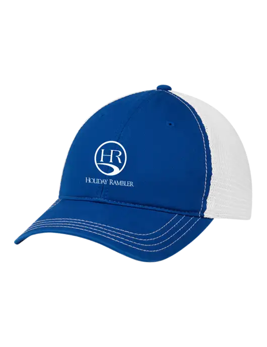 Richardson 111 Garment Washed Trucker Cap Royal w/White Mesh w/Holiday Rambler Logo