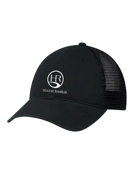 Richardson 111 Garment Washed Trucker Cap Black w/Black Mesh w/Holiday Rambler Logo