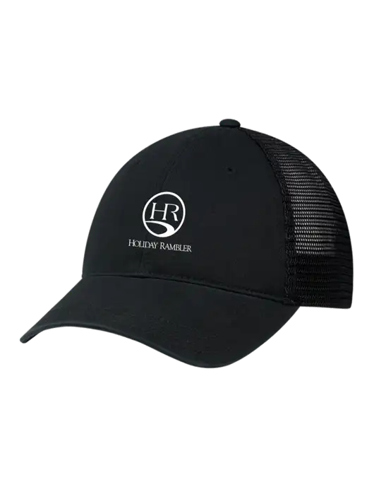 Richardson 111 Garment Washed Trucker Cap Black w/Black Mesh w/Holiday Rambler Logo