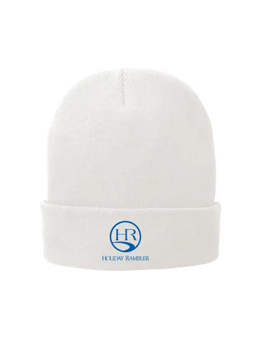 White Fleece-Lined Knit Cap w/Holiday Rambler Logo