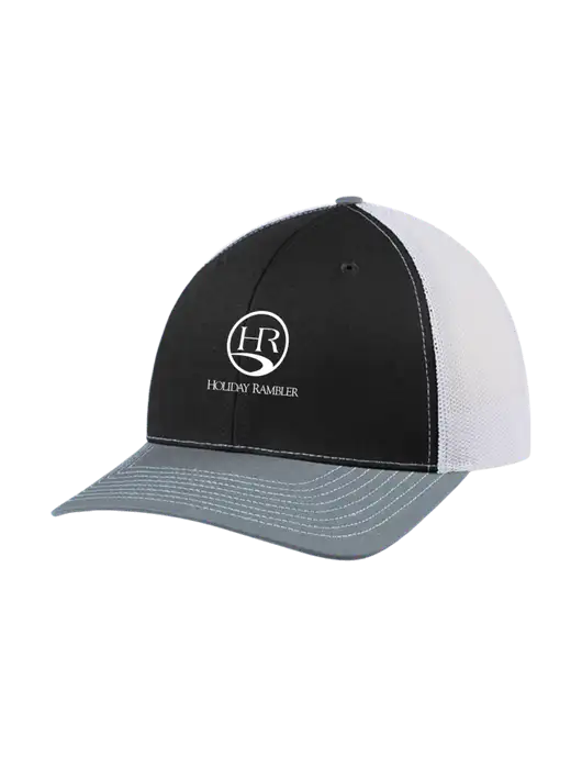 Richardson Adjustable Snapback Original 112 Trucker Cap Black/Light Heather Grey/White Mesh w/Holiday Rambler Logo