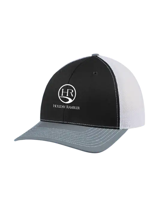 Richardson Adjustable Snapback Original 112 Trucker Cap Black/Light Heather Grey/White Mesh w/Holiday Rambler Logo