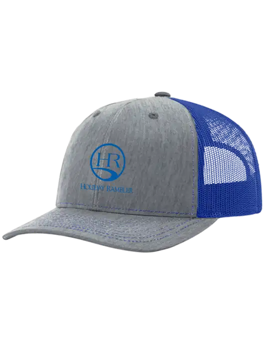 Richardson Adjustable Snapback Original 112 Trucker Cap Heather Light Grey w/Royal Mesh w/Holiday Rambler Logo