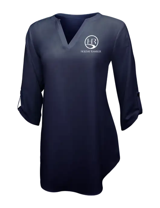 Navy Womens 3/4 Sleeve Tunic Blouse w/Holiday Rambler Logo