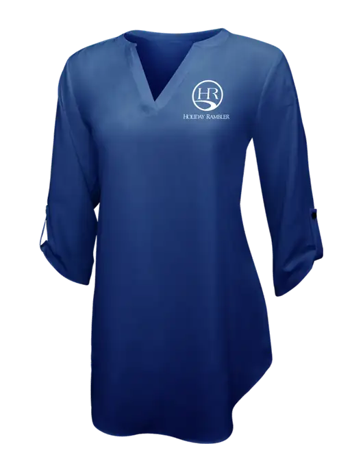 Dark Royal Womens 3/4 Sleeve Tunic Blouse w/Holiday Rambler Logo