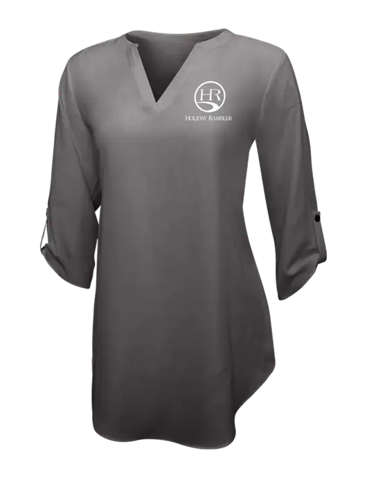 Dark Grey Womens 3/4 Sleeve Tunic Blouse w/Holiday Rambler Logo