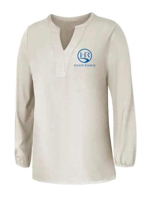 Mercer+Mettle Womens Ivory Stretch Crepe 3/4 Sleeve Blouse w/Holiday Rambler Logo