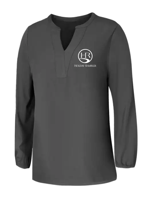 Mercer+Mettle Womens Dark Grey Stretch Crepe 3/4 Sleeve Blouse w/Holiday Rambler Logo