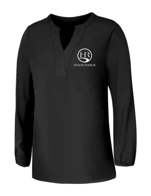Mercer+Mettle Womens Deep Black Stretch Crepe 3/4 Sleeve Blouse w/Holiday Rambler Logo