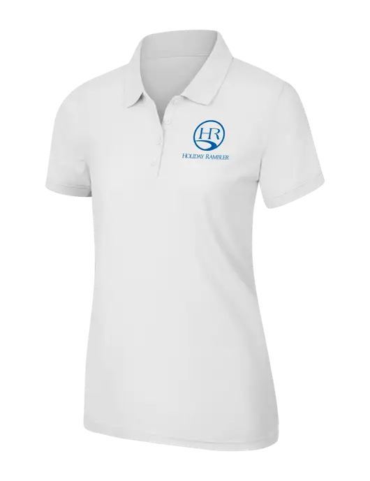 White Womens Core Classic Pique Polo w/Holiday Rambler Logo