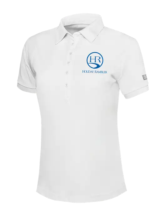 OGIO Womens Bright White Jewel Polo w/Holiday Rambler Logo