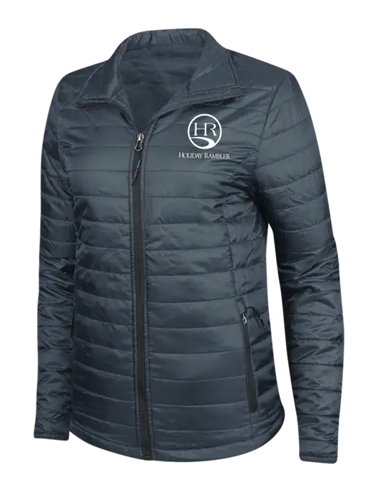 Navy Womens Puffy Packable Jacket w/Holiday Rambler Logo
