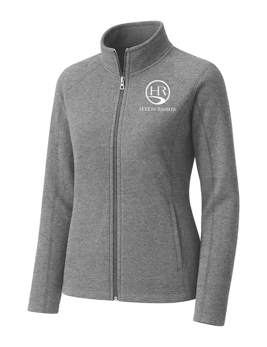 Medium Grey Womens Heather Microfleece Full-Zip Jacket w/Holiday Rambler Logo