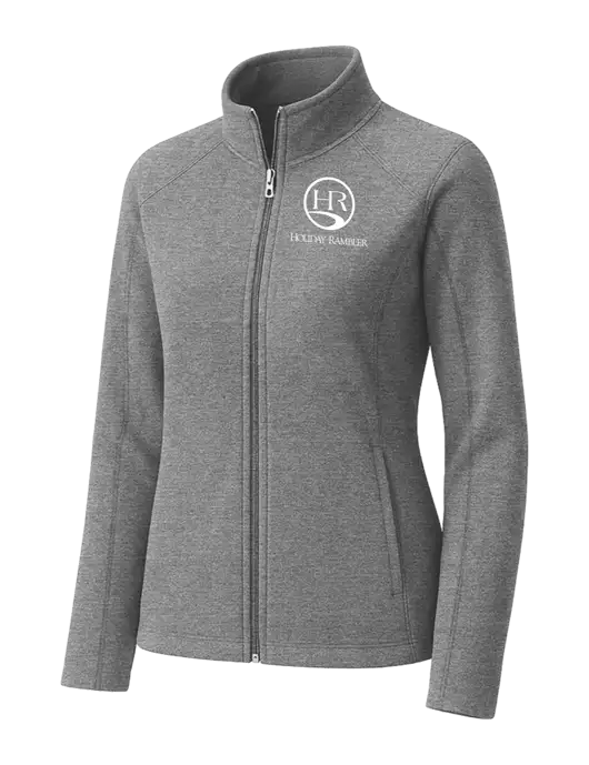 Medium Grey Womens Heather Microfleece Full-Zip Jacket w/Holiday Rambler Logo