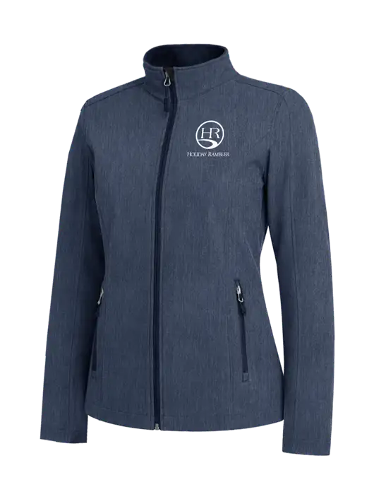Navy Heather Womens Core Soft Shell Jacket w/Holiday Rambler Logo