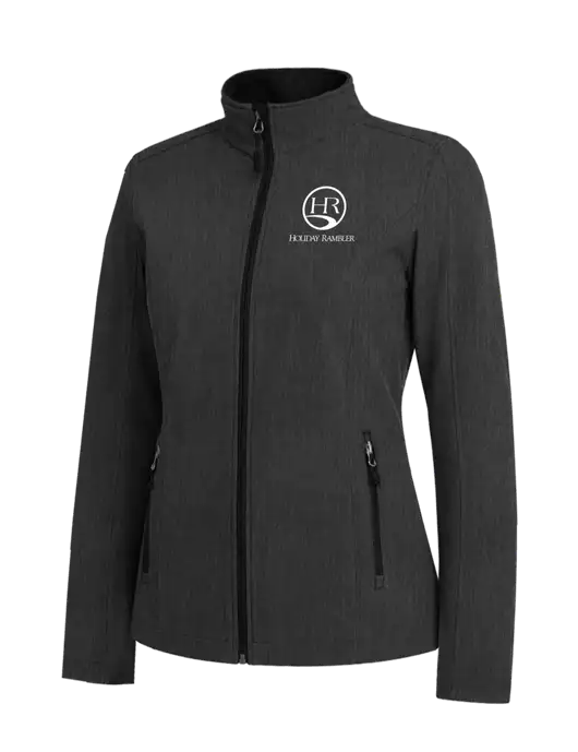 Black Charcoal Heather Womens Core Soft Shell Jacket w/Holiday Rambler Logo