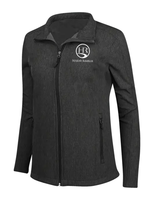 Black Charcoal Heather Womens Core Soft Shell Jacket w/Holiday Rambler Logo