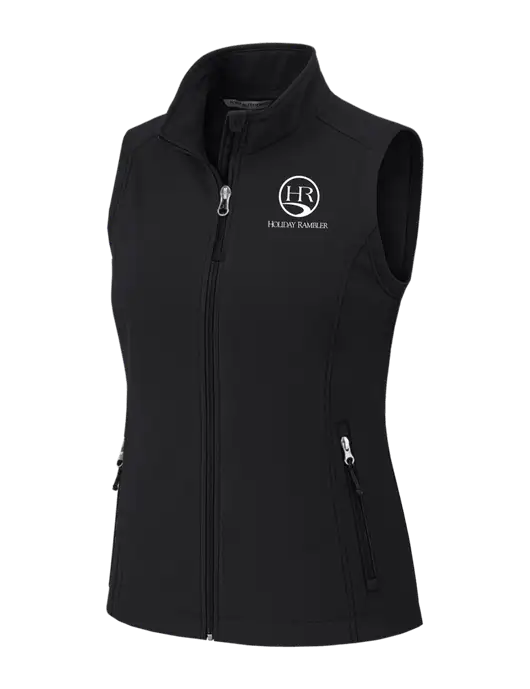 Black Womens Core Soft Shell Vest w/Holiday Rambler Logo