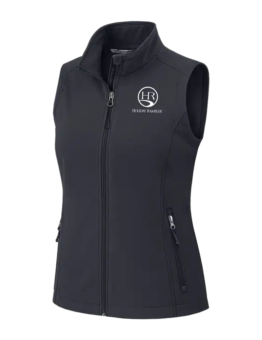 Charcoal Grey Womens Core Soft Shell Vest w/Holiday Rambler Logo