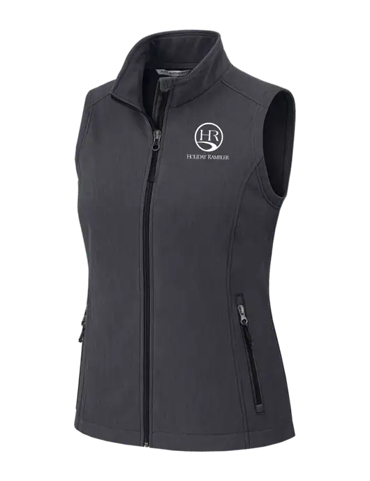 Charcoal Heather Womens Core Soft Shell Vest w/Holiday Rambler Logo