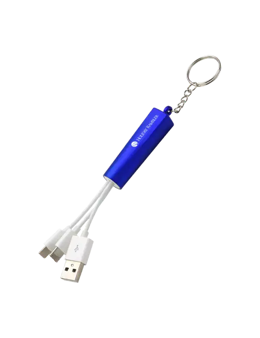 Blue Light-Up Charging Cable with Key Ring w/Holiday Rambler Logo