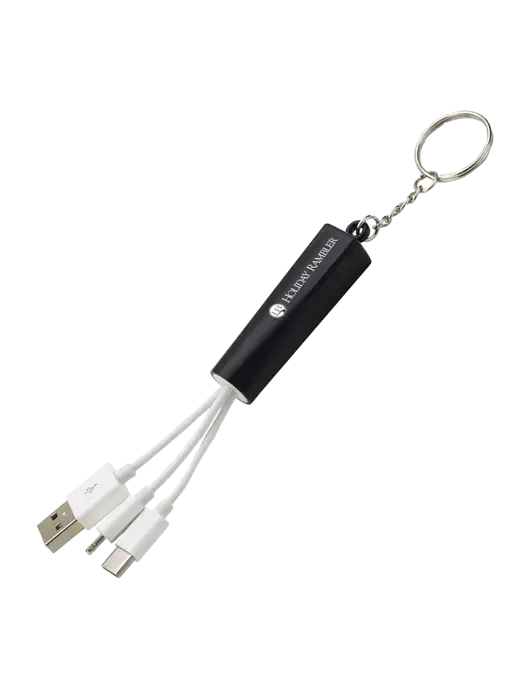 Black Light-Up Charging Cable with Key Ring w/Holiday Rambler Logo