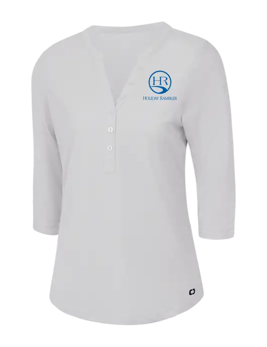 OGIO Bright White Jewel Henley w/Holiday Rambler Logo