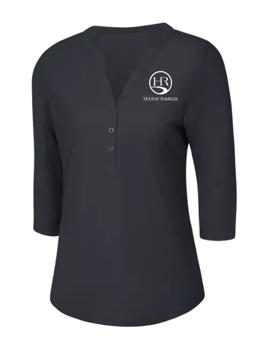 OGIO Charcoal Grey Jewel Henley w/Holiday Rambler Logo
